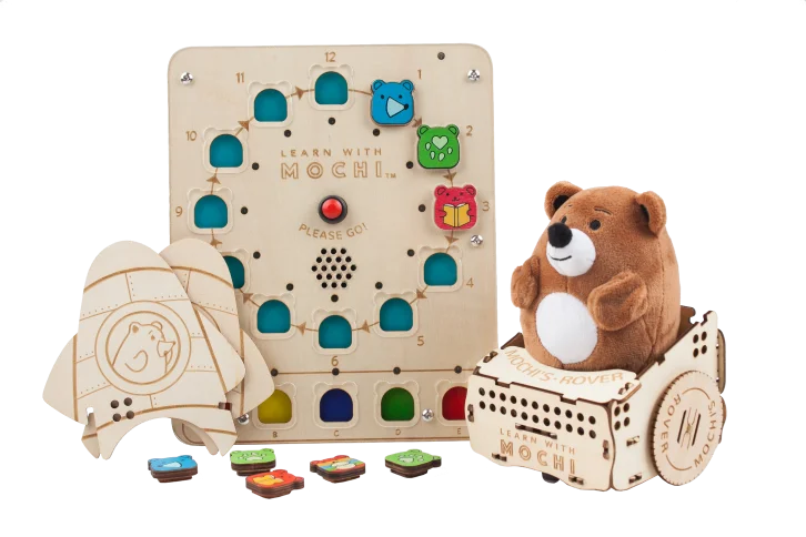 mochi in car with package accessories